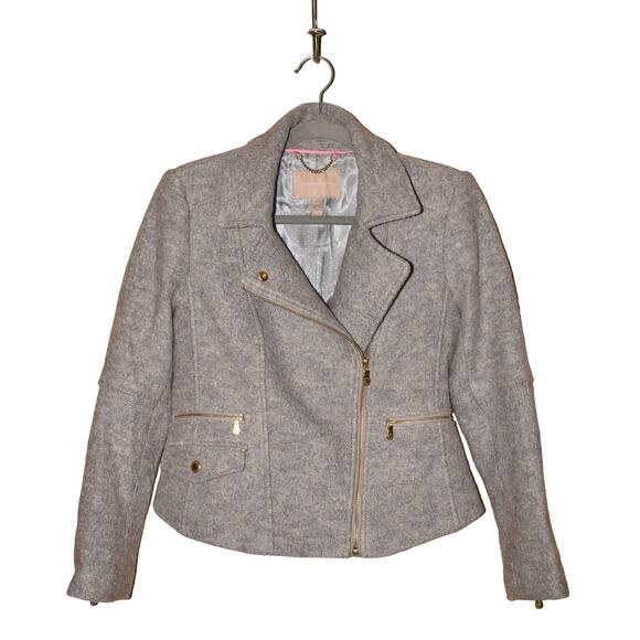 BANANA REPUBLIC $150 Boiled Wool Zip Moto Jacket Gray PS Petite Small - Picture 1 of 4